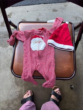 Carter's Red & White Striped Santa Footie with Hat